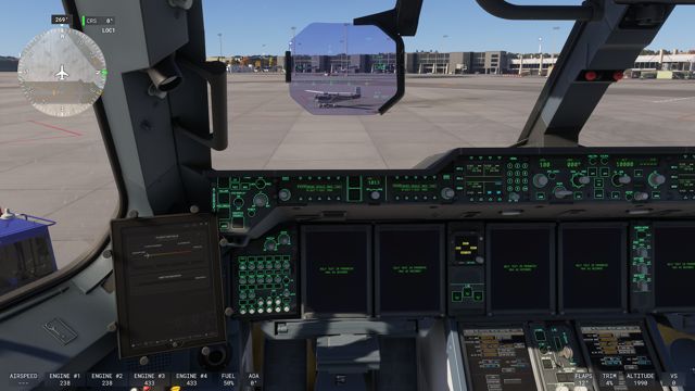 Pohľad z ľavého sedadla na kokpit A400M a HUD